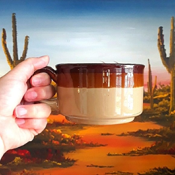 2 Vintage Three-Tone Brown Squat Mugs - Picture 1 of 4